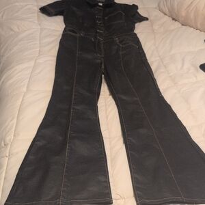 Fashion Nova Dark Denim Jumpsuit With Back Cut Out